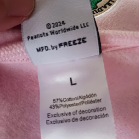 PEANUTS Snoopy Full Zip Hoodie Woodstock Embroidered Sweatshirt Pink Size L NEW - Picture 12 of 16